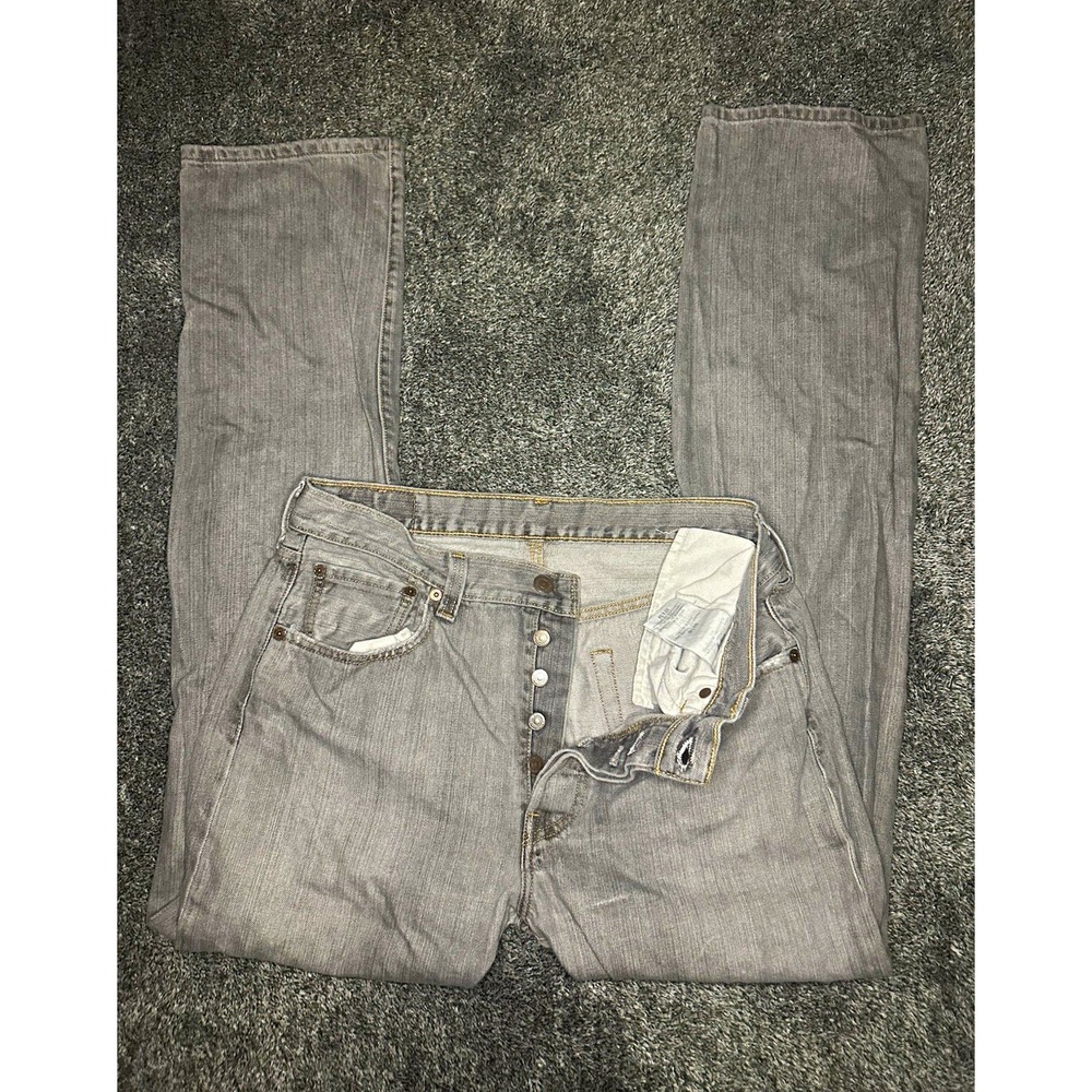 Levi's 501 Jeans Mens 34x34 Gray Wash Made in Mexico Button Fly Straight Leg